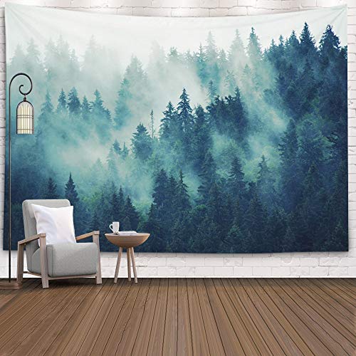 EMMTEEY Grey Tapestry Wall Hanging,Tapestries Décor Living Room Bedroom for Home Inhouse by Printed 80X60 Inches for Landscape with Fir Forest in Hipster Vintage Retro Style