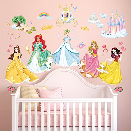 DECOWALL DS9-2118 Princess Wall Decals Castle Crown Stickers Removable for Girls Kids Nursery Bedroom Living Room Art Home Decor Mural Decoration