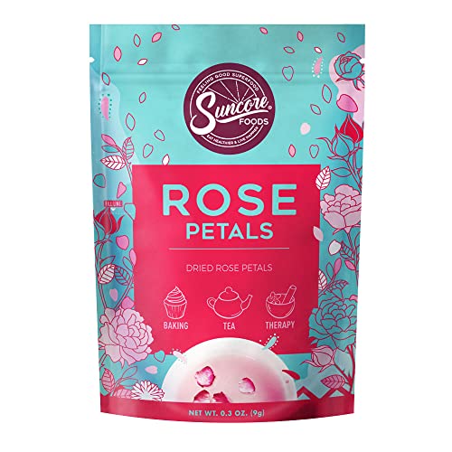 Suncore Foods Dried Rose Petals Bloom, Caffeine-Free Tea, Gluten-Free, Non-GMO, 0.3oz (1 Pack)
