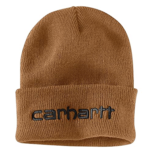 Carhartt mens Knit Insulated Logo Graphic Cuffed Beanie Cold Weather Hat, Carhartt Brown, One Size US