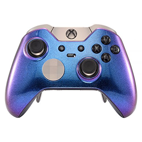 eXtremeRate Custom Design Unique Chameleon Purple Blue Top Shell Front Housing Replacement Faceplate for Xbox One Elite Controller 1698 with Thumbstick Accent Rings- Controller NOT Included