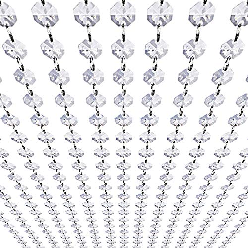 99ft Acrylic Crystal Garland Strands - Hanging Chandelier Gem Bead Chain - 14mm Clear Octagon Prism Diamond String Decorations for Wedding Party Manzanita Centerpiece Christmas Tree