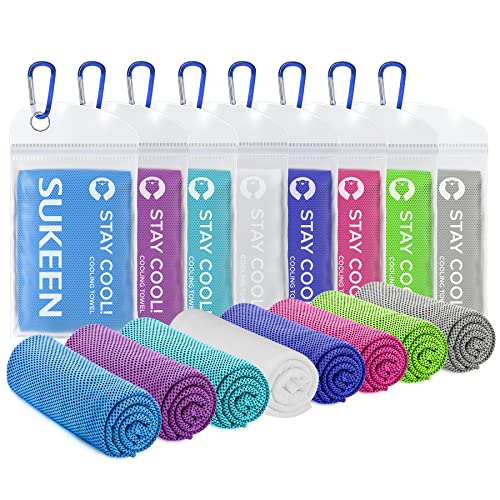 Sukeen 8 Pack Cooling Towel (40'x12'), Ice Towel Sets,Soft Breathable Chilly Towel,Microfiber Towel for Yoga,Sport,Running,Gym,Workout,Camping,Fitness,Workout