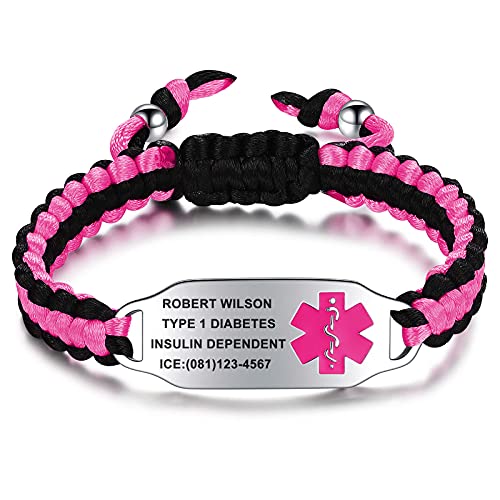 JUST MEET YOU Medical Bracelets for Women Personalized | Custom Medical Alert ID Bracelets Free Engraved | Tow-tone Polyester Rope Hand-made Braided Bracelet, Adjustable (6.5-8.5 inches)
