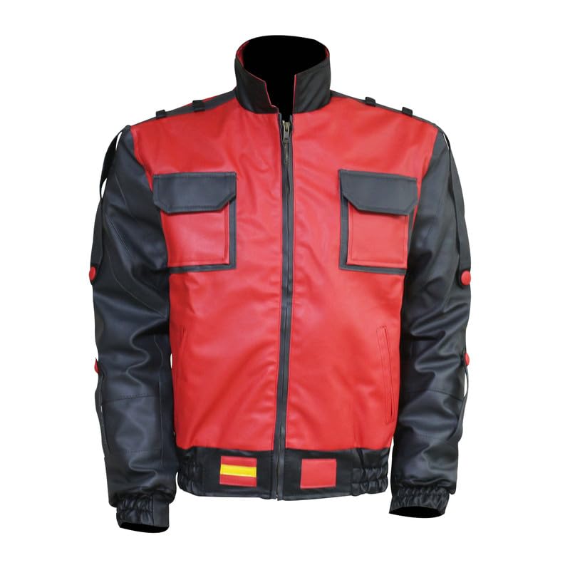 Litswear Marty BTTF Superhero Jacket- Mcfly Red And Gray Bomber Faux Leather For Men