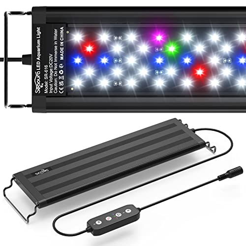 SEAOURA Led Aquarium Light for Plants-Full Spectrum Fish Tank Light with Timer Auto On/Off, 12-18 Inch, Adjustable Brightness, White Blue Red Green Pink LEDs with Extendable Brackets for Freshwater