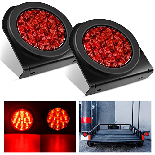 Nilight 4Inch Round Trailer Tail Light with flush Mount Grommets Plugs w/Mounting Brackets 2PCS Red Waterproof Stop Brake Turn Trailer Lights for RV Truck Trailer, 2 Years Warranty