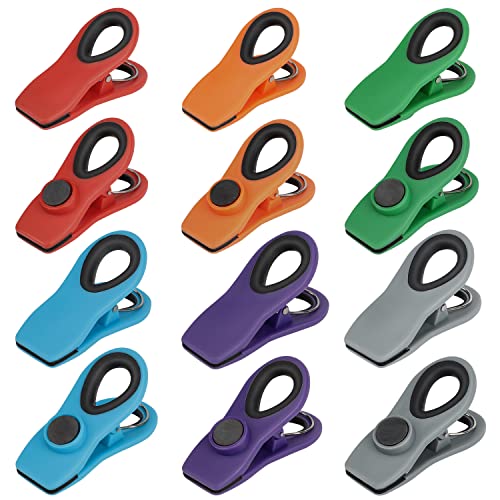 TACGEA Chip Clips, Magnetic Bag Clips with Air Tight Seal for Food Storage, 12 Pieces, Multicolor