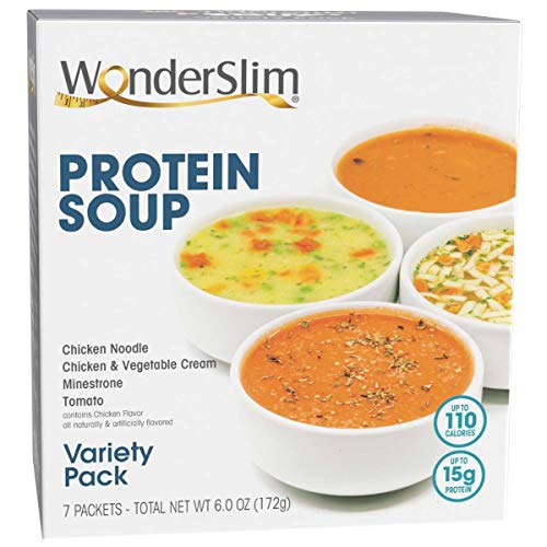 WonderSlim Protein Soup, Variety Pack, 70-110 Calories, 12-15g Protein, 0-1.5g Fat (7ct)