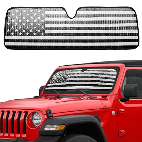 Litivy Windshield Sun Shade Compatible with Jeep Wrangler JK JKU JL JLU 1997-2023 & Jeep Gladiator JT 2020-2023 16.5'x52.5' Folding Front Window Sun Shade for Car Accessories (American Flag)