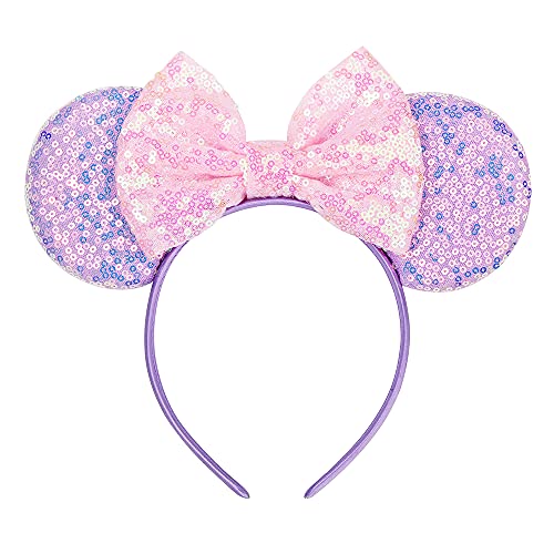 Eisyaa Mouse Ears Bow Headbands, Purple Rapunzel Inspired Minnie Ears, Princess headband Cosplay Costume for Women & Girls,One Size Fits All (Purple)