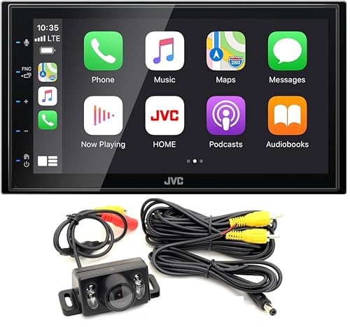 JVC KW-M560BT CarPlay Android Auto Multimedia Player w/ 6.8' Capacitive Touchscreen Bundled with + (1) License Plate Style Backup Camera