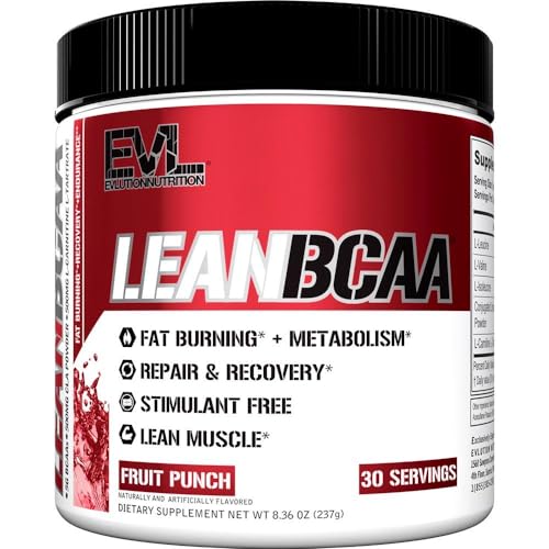 Evlution Stimulant Free Lean BCAA Powder Nutrition BCAAs Amino Acids Powder with CLA Carnitine and 2:1:1 Branched Chain Amino Acids Supports Muscle Recovery Fat Burn and Metabolism - Fruit Punch
