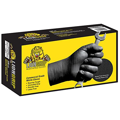 EPPCO LionGrip 7-Mil Black Nitrile Gloves Disposable Powder Free, Latex Free Textured Superior Grip Glove for Mechanics, Auto-motive, Industrial Work, Large, Box of 100
