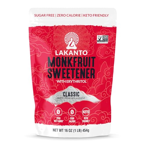 Lakanto Classic Monk Fruit Sweetener with Erythritol - White Sugar Substitute, Zero Calorie, Keto Diet Friendly, Zero Net Carbs, Baking, Extract, Sugar Replacement (Classic White - 1 lb)
