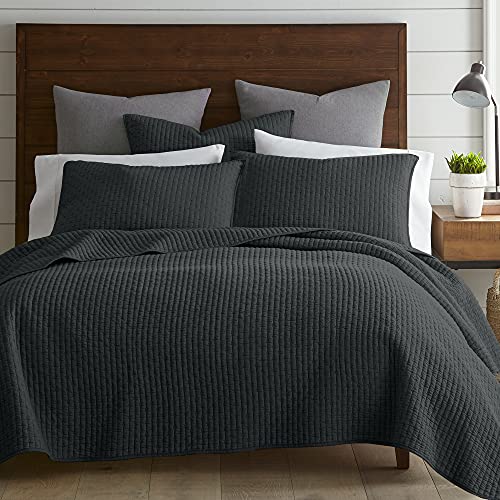 Levtex Home - Cross Stitch Charcoal Quilt Set - 100% Cotton - King/Cal King Quilt (106x92in.) + 2 King Shams (36x20in.) - Reversible - Cotton Fabric