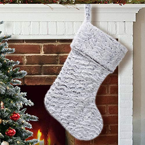 S-DEAL 21 Inches Christmas Stocking Double Layers White Faux Fur Cuff Gift Holder Party Holiday Decoration Mantel Ornament