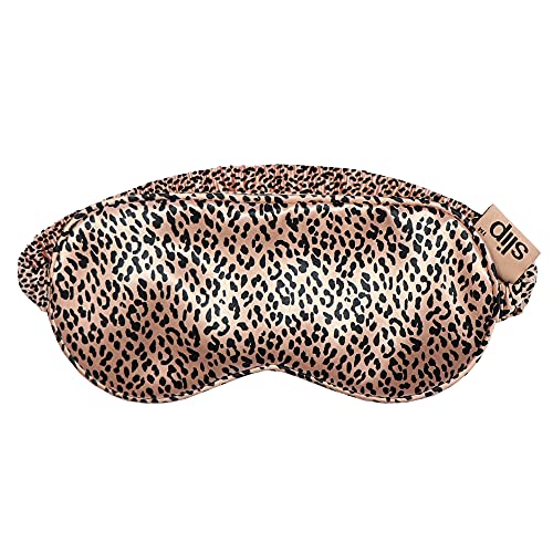 Slip Silk Sleep Mask, Rose Leopard (One Size) - 100% Pure Mulberry 22 Momme Silk Eye Mask - Comfortable Sleeping Mask with Elastic Band + Pure Silk Filler and Internal Liner
