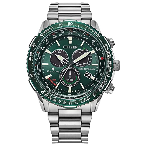 Citizen Eco-Drive Pilot Chronograph Watch with Atomic Timekeeping, 12/24HR, Power Reserve, Luminous Hands/Markers, Sapphire Crystal - Green Dial