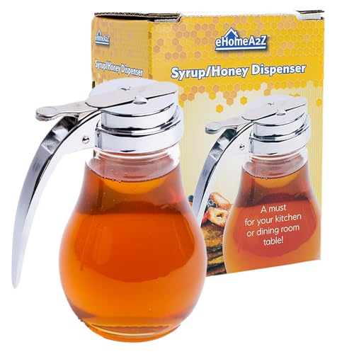 EHOMEA2Z Commercial-Grade Tempered Glass Honey Dispenser, 14 Ounce Honey Jar with Metal Top, Kitchen Essential Honey Jars, Convenient Honey Container, Leak-Proof Glass Honey Dispenser