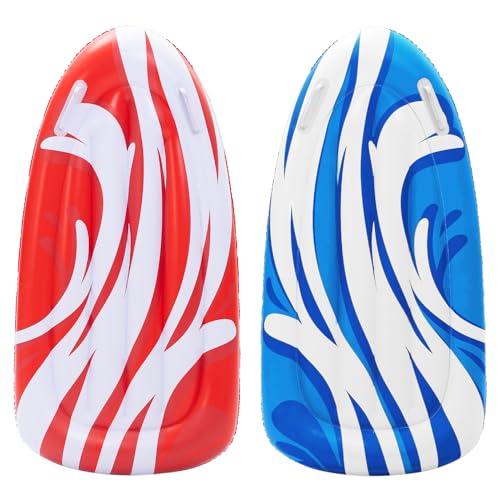 Sloosh 2 Pack Inflatable Boogie Boards for Water Slides, Swimming Pool Floating Water Boards Learn to Swim for Kids（Blue Red）