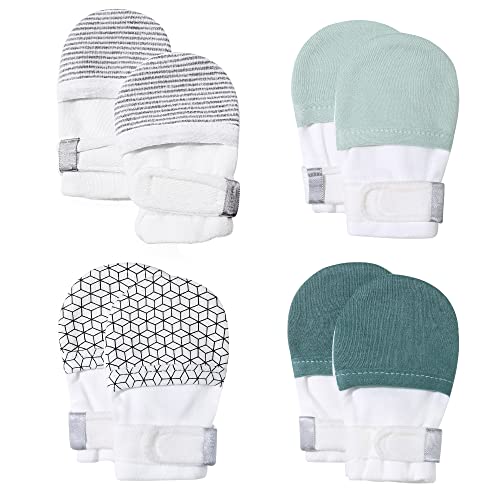 HAPIU Baby Mitten, 4 pack, Geometry&Grey Stripe&Emerald&Sage, 0-3 Months