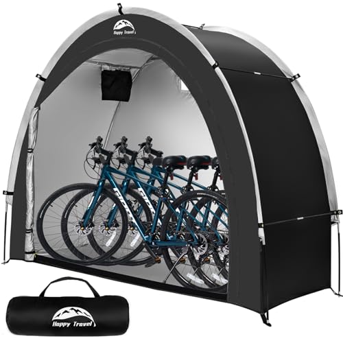 Happy Travel Bike Storage Shed Tent,Outdoor Portable Bicycle Storage Sheds with 210D Oxford Fabric PU4000 Waterproof for 2/3/4/5 Bikes,Bike Covers Shelter for Motorcycle,Garden Tools,Toys,Lawn Mover