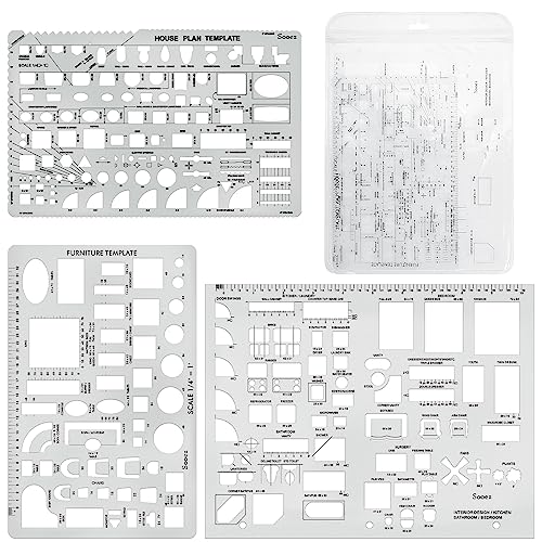 Sooez Architectural Templates, House Plan Template, Interior Design Template, Furniture Template, Drawing Template Kit, Drafting Tools and Supplies, Template Architecture Kit, Set of 3