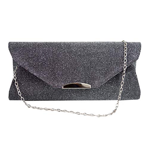 ZLMBAGUS Ladies Frosted Satin Evening Clutch Purse Bag Party Prom Wedding Envelope Crossbody Handbags Dark grey