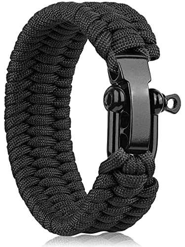 Oadnfa Survival Bracelet,Tactical Paracord Bracelet with Forged Stainless Steel U-Type Shackle Connection Three-Holes Adjustable,Bearable 550 lb Disassembled Parachute Rope for Emergency,Pair with Adventurers (Black)