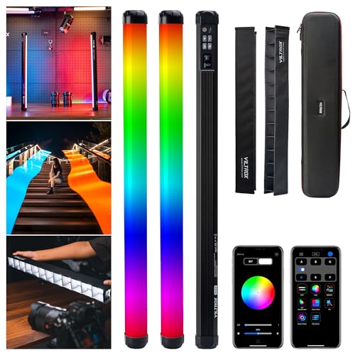 VILTROX K60 2 Pack Large Handheld Stick Light, 32Wh Rechargeable Battery 20W 1950lm RGB LED Video Light w CRI 95+ 360° Full Colors 2500K-8500K LCD Display, 22.8' Tube Light for Photography Light Wand