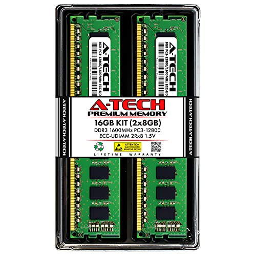 A-Tech 16GB Kit (2x8GB) RAM for HP Pavilion 500-c60, p2-1106, p2-1107, p2-1113w, P2-1350L, p6-2420l, p7-1240, p7-1298c | DDR3 1600MHz PC3-12800 ECC UDIMM 2Rx8 1.5V ECC Unbuffered Server Memory Upgrade