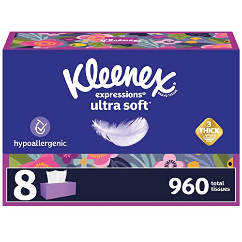 Kleenex Expressions Ultra Soft Facial Tissues, 120 Count (Pack of 8), 3-Ply, Packaging May Vary