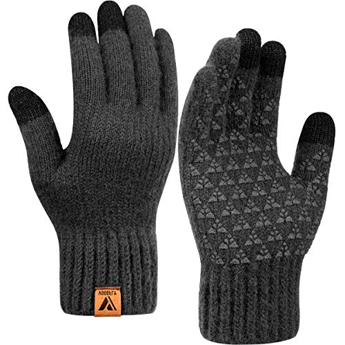 Vgogfly Winter Knit Gloves Warm Full Fingers Men Women with Upgraded Touch Screen - Anti-Slip Glove Fleece Lined