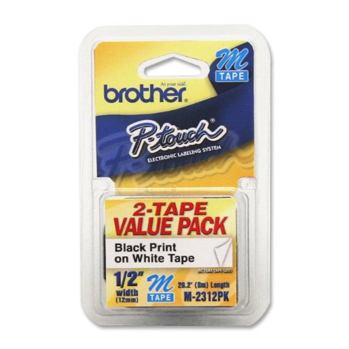 Brother Genuine P-touch M-2312PK Tape, 2 Pack, 1/2' (0.47') Wide Standard Non-Laminated Tape, Black on White, Recommended for Home and Indoor Use, 0.47' x 26.2' (12mm x 8M), 2-Pack, M2312PK, M231