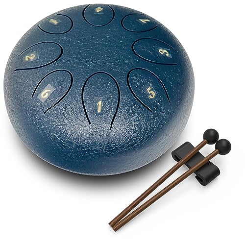 REGIS Alloy Steel Tongue Drum 8 Notes 6 Inches Chakra Tank Drum Steel Percussion Padded Travel Bag and Mallets (Navy, 8 Notes 6 Inches)