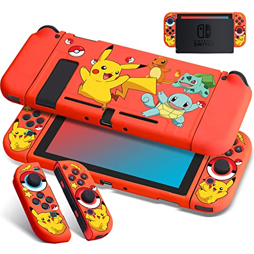 Xcitifun Protective Case Designed for Nintendo Switch, Switch Joy-Con TPU Cases for Girls Boys Kids Cartoon Cute Kawaii Character Shell Compatible with Nintendo Switch Controller Cover - Red Poke