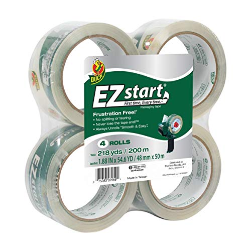 Duck Brand EZ Start Packing Tape Refill, 4 Rolls, 1.88 Inch x 54.6 Yard, Clear (280068)