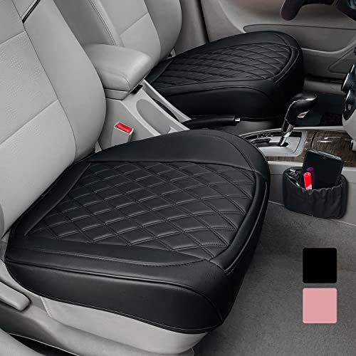 2 Pack Leather Front Car Seat Cover, Anti-Slip and Full Wrap Driver Car Seat Protectors with Storage Pocket, Luxury Waterproof Bottom Auto Seat Cushion Pad Mat for Most Vehicles(Black)