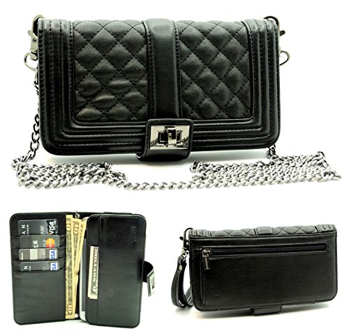 ZZYBIA Crossbody/Wristlet Clutch 2 Way Coin Zip Mobile Case Wallet Card Holder with Detechable Long Chain for Universal fit Most Smartphones up to 6.5' x 3.5'