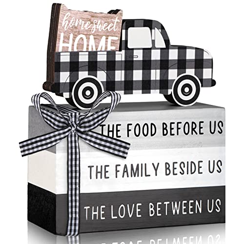 Farmhouse Tiered Tray Decor Wooden Home Sweet Home Truck Tiered Tray Decor Shelf Decorations Black and White Wooden Book Decor Rustic Truck Decor Sign for Window Shelf Desk and Home Decoration