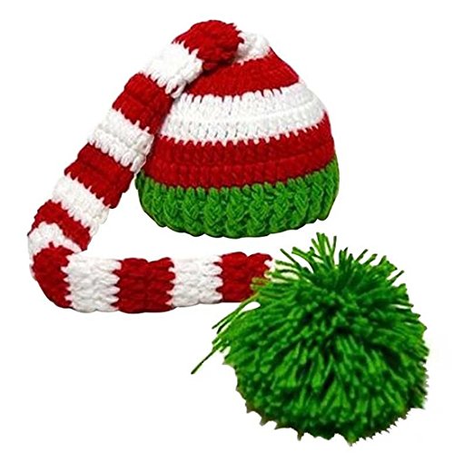 Kafeimali Baby Christmas Elf Long Tail Crochet Beanie Knit Hat Stocking Caps (Green 1)