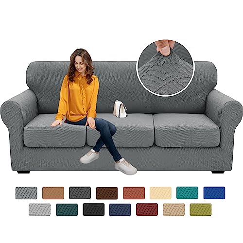 XINEAGE 2024 Newest 4 Pieces Couch Covers for 3 Cushion Couch Super Stretch Thick Soft Sofa Cover Anti Slip Sofa Slipcover Dogs Cats Furniture Protector (Light Gray, 71'-91')