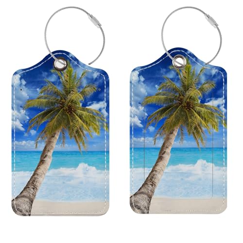 Luggage Tags for Suitcases, 2 Pack Cute PU Leather Luggage Tag TSA Approved with Stainless Steel Loop and Address Card Baggage Tag for Travel&Hotel Stays&Cruise Ships&Shipping and Mailing