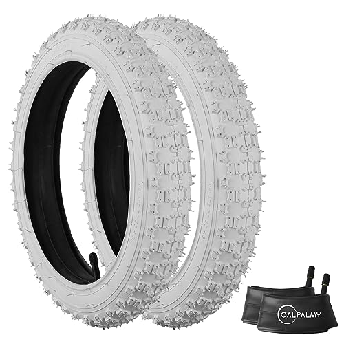 (2 Sets) 12” x 2.125 Kids Bike Replacement White Tires and Tubes - Compatible with Most 12”-12.5” Kids Bikes Like RoyalBaby, Schwinn, and Dynacraft - Made from BPA/Latex Free Butyl Rubber