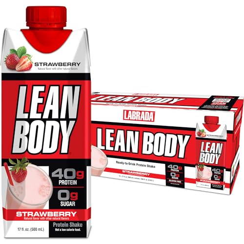 Labrada Lean Body Ready-to-Drink Strawberry Protein Shake, 40g Protein, Whey Blend, 0 Sugar, Gluten Free, 22 Vitamins & Minerals, 17 Ounce (Recyclable Carton & Lid - Pack of 12) LABRADA