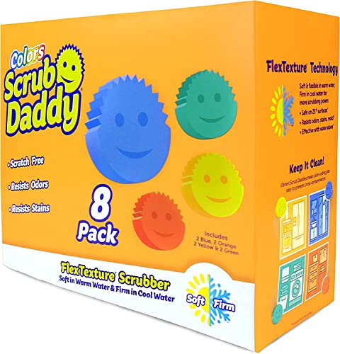 Scrub Daddy Sponge Set - Variety Colors - Scratch-Free Multipurpose Dish Sponge - BPA Free & Made with Polymer Foam - Stain & Odor Resistant Kitchen Sponge (8 Count)