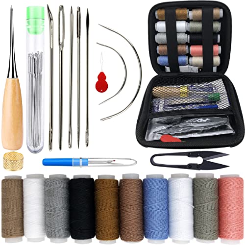 PLANTIONAL Upholstery Repair Sewing Kit: 47 Pieces Heavy Duty Sewing Kit with Sewing Awl, Seam Ripper, Leather Hand Sewing Stitching Needles, Sewing Thread for Car, Sofa, Backpack, Shoe, Craft DIY 02