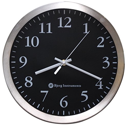 Bjerg Instruments Modern 12' Stainless Silent Wall Clock with Non Ticking Quiet and Accurate Movement