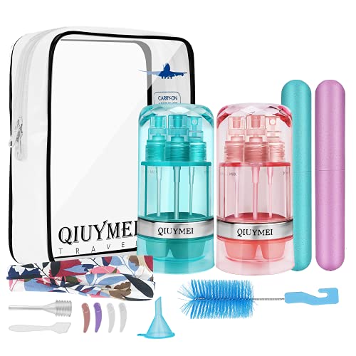 QIUYMEI 15 Pack Travel Bottles Set, Leak Proof Travel Accessories, Refillable Travel Size Toiletries Containers for Shampoo,Sanitizer,Lotions, Skin Care, Makeup Products with TSA Quart Bag(BPA Free)